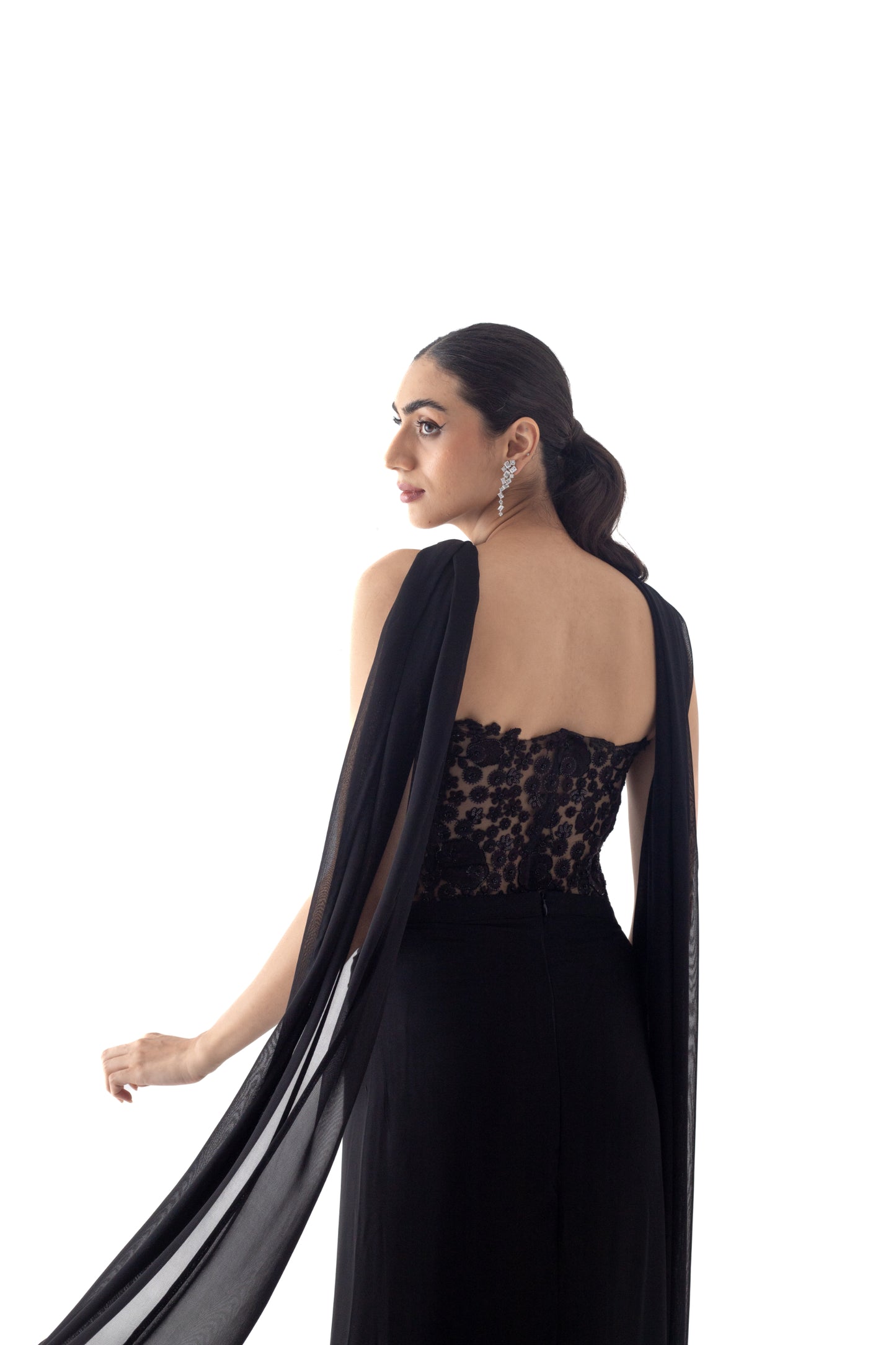 Black corset drape