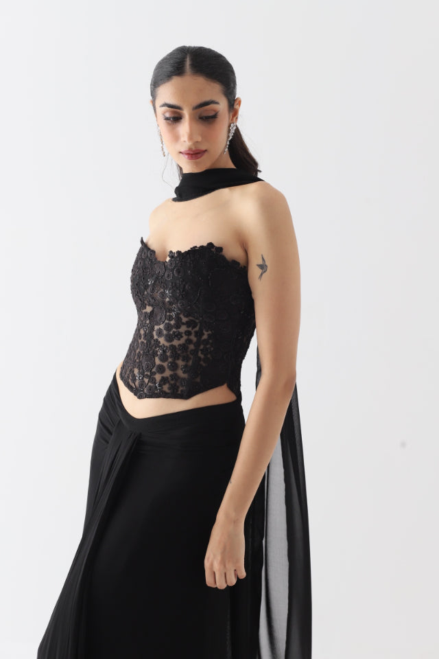 Black corset drape