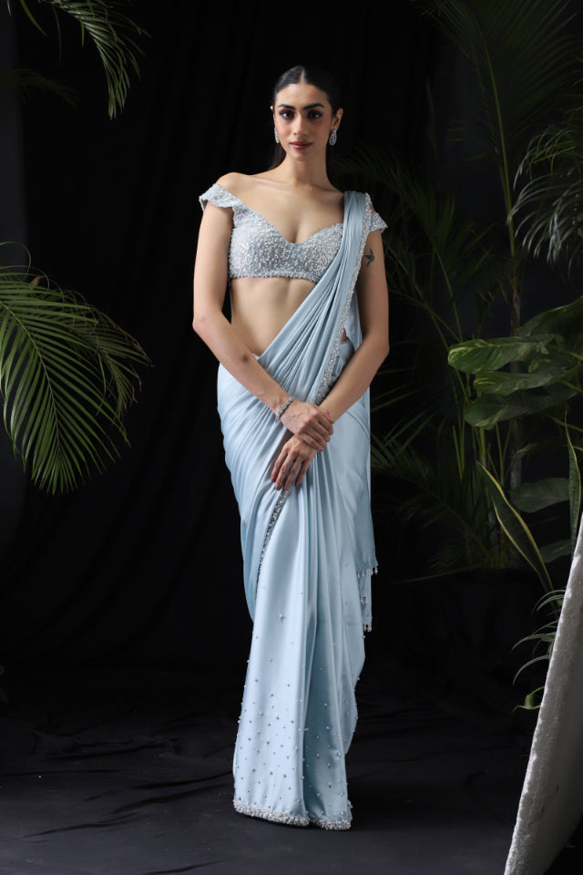 Beaded Sky saree