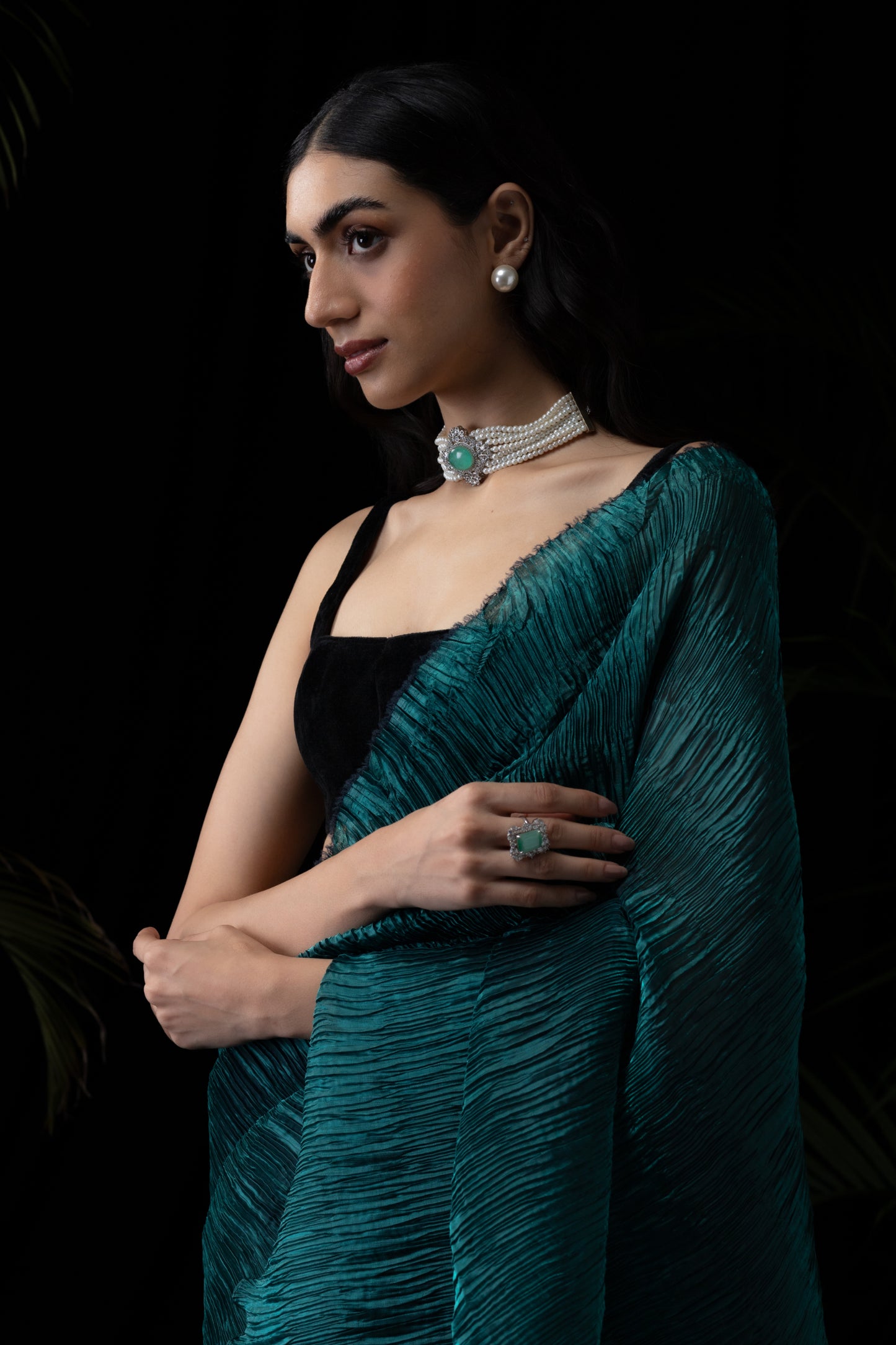 Hunter green saree