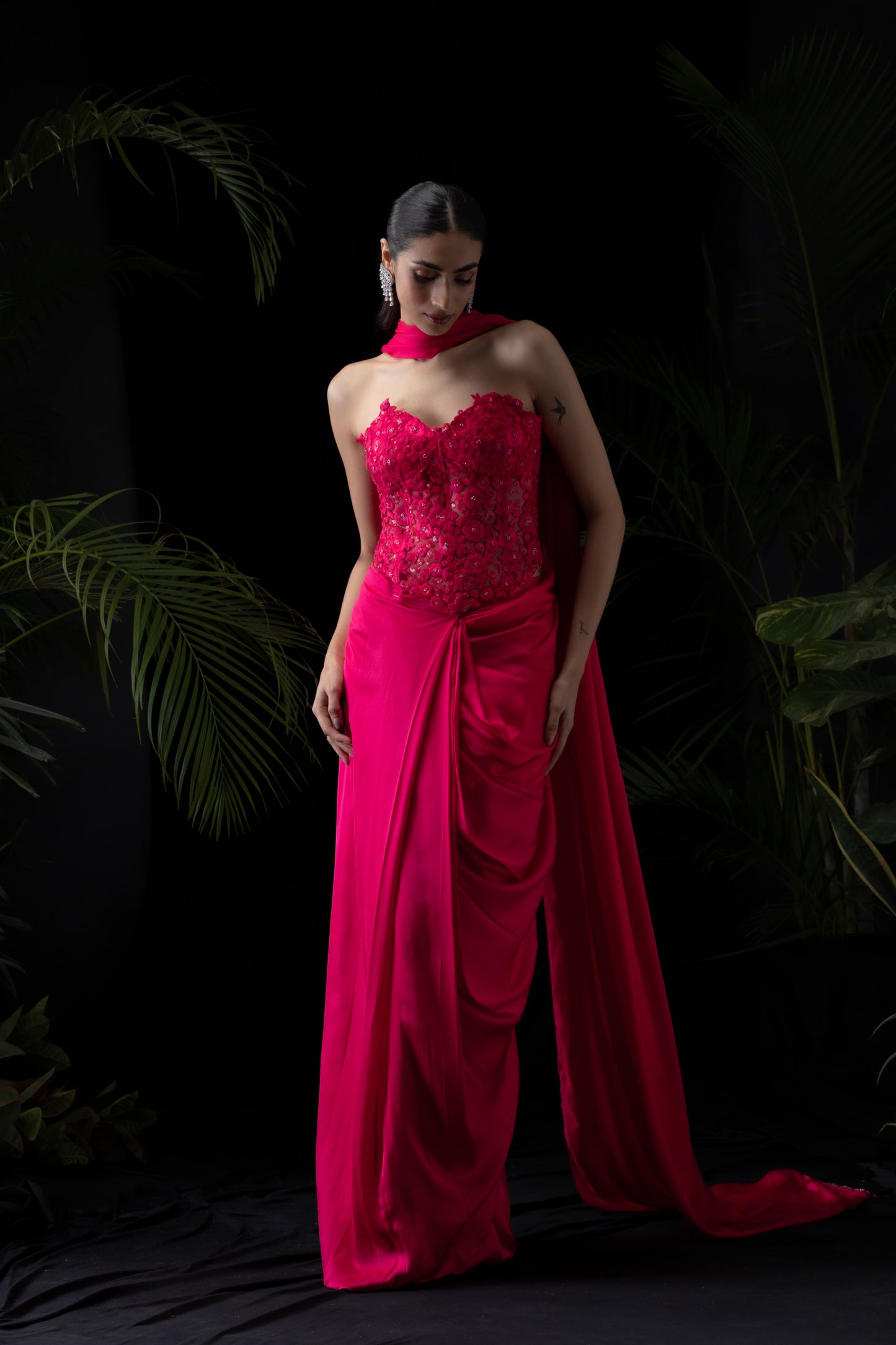 Fuchsia corset saree