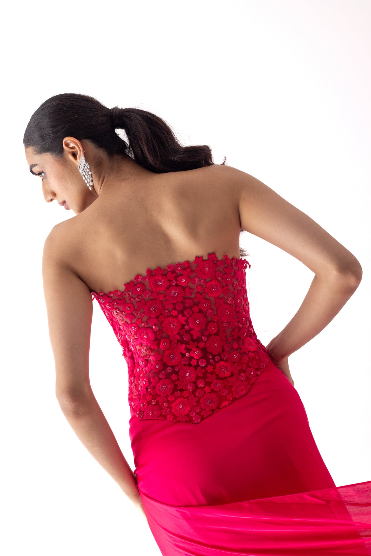 Fuchsia corset saree