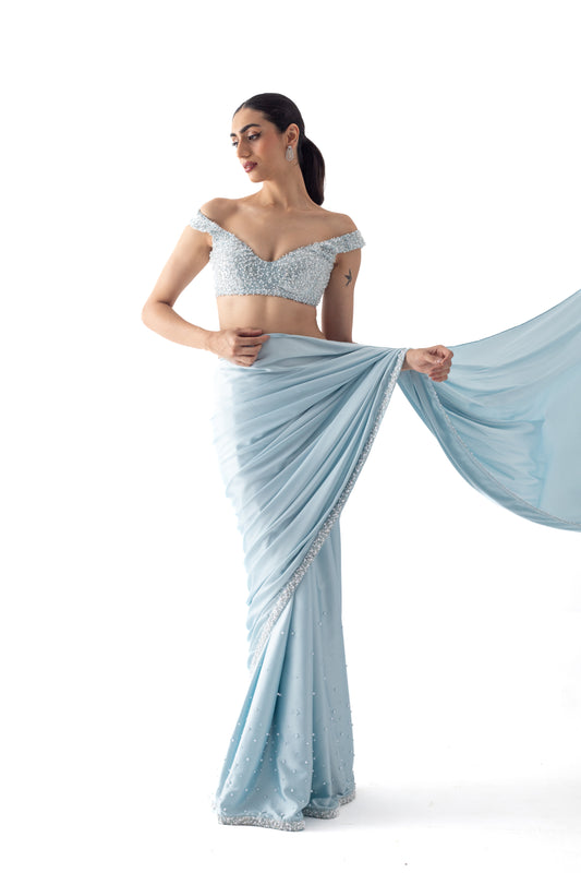 Beaded Sky saree
